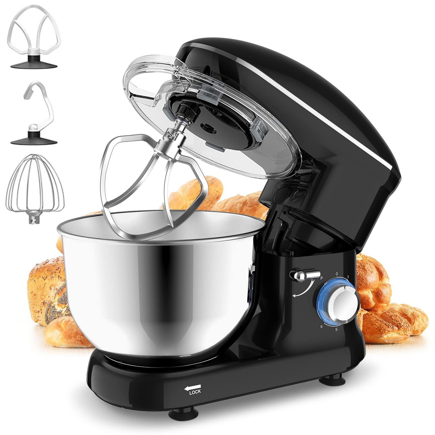 Küchenmaschine 1300,00 W 5,50 l Schüssel Mixer, vielseitigeinsetzbar, Flexiruhrer, 10 Geschwindigkeitsstufen