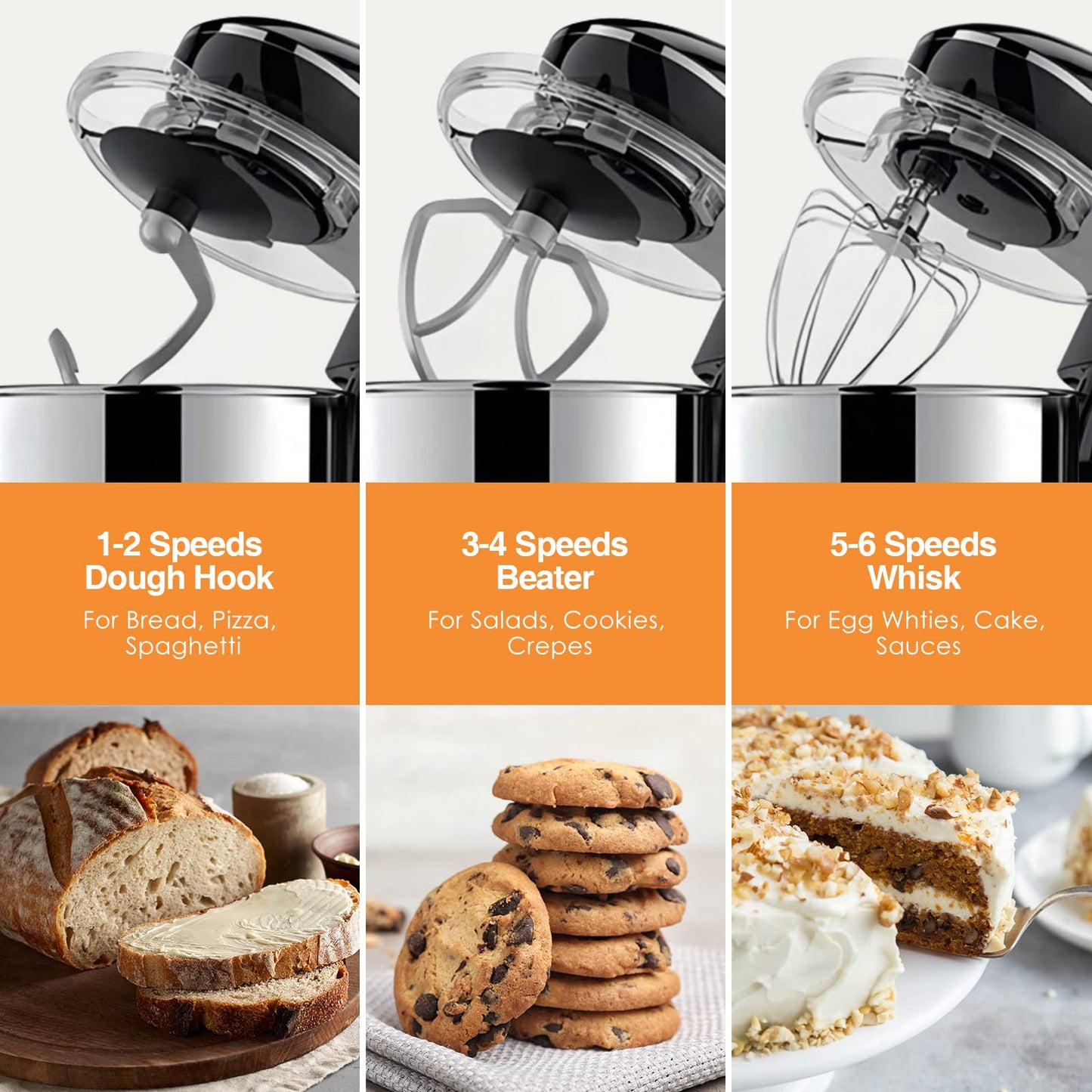 Küchenmaschine 1300,00 W 5,50 l Schüssel Mixer, vielseitigeinsetzbar, Flexiruhrer, 10 Geschwindigkeitsstufen