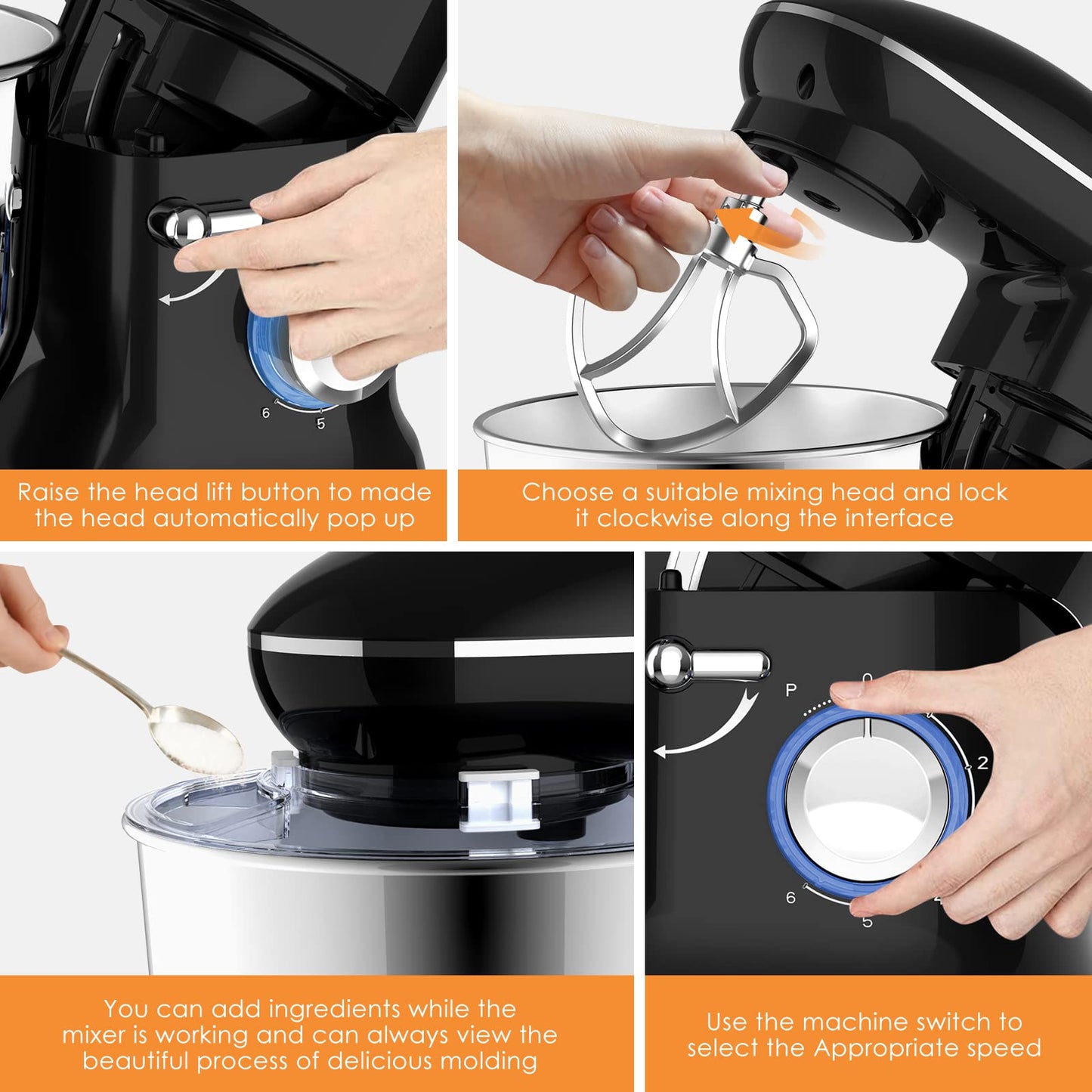 Küchenmaschine 1300,00 W 5,50 l Schüssel Mixer, vielseitigeinsetzbar, Flexiruhrer, 10 Geschwindigkeitsstufen